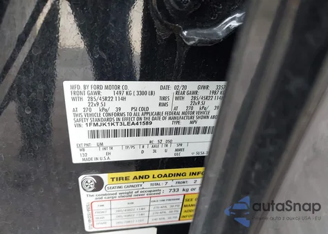 2020 Ford Expedition Limited Max из США, поврежденный, VIN 1FMJK1KT3LEA41589